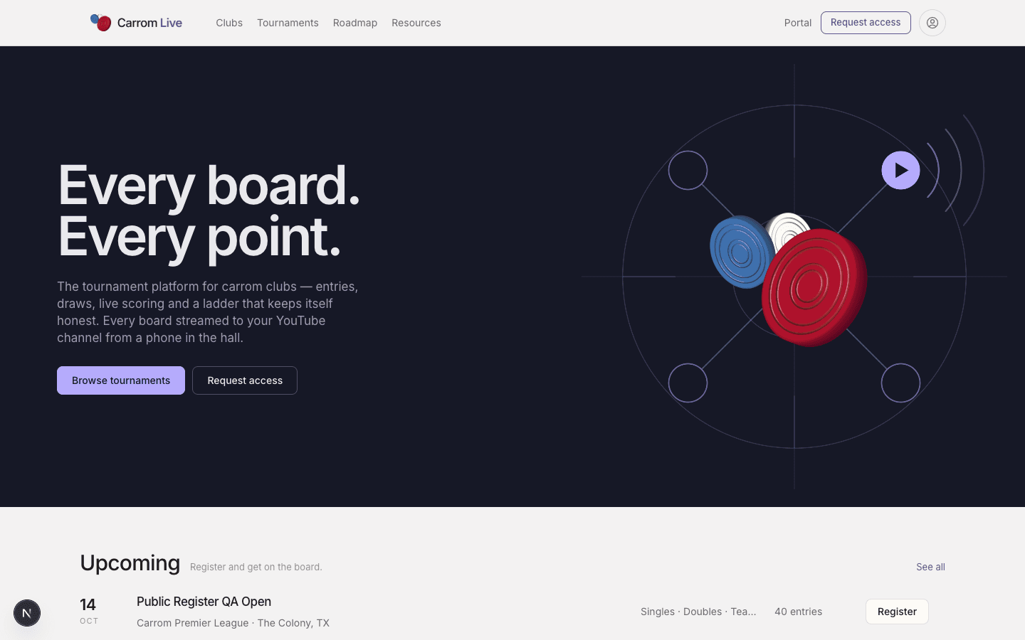 Carrom Live landing page