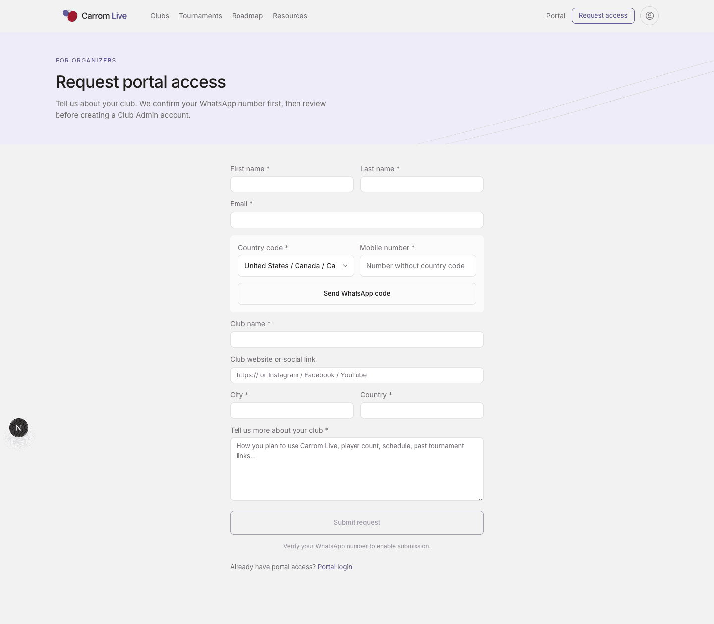 Request portal access