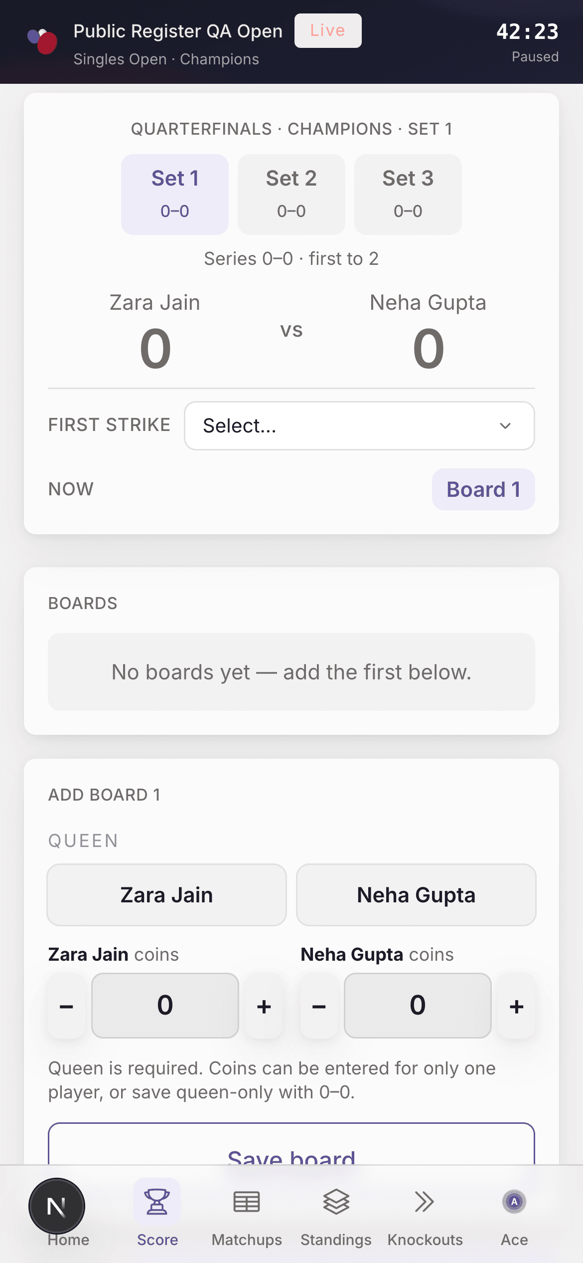 Score entry